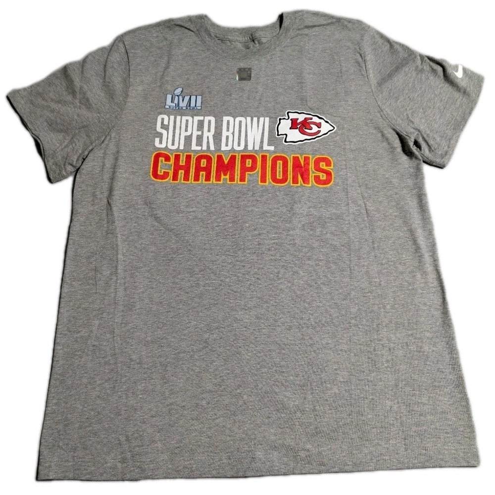 Nike Kansas City Chiefs Super Bowl LVIII Champions T Shirt Gray Mens M NWT